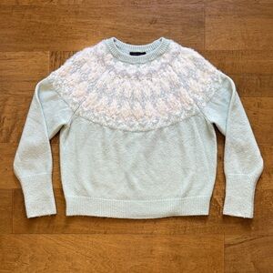 Soft Mint Green Women's Winter Sweater with White Fair Isle Pattern